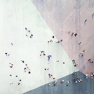 aerial view people walking